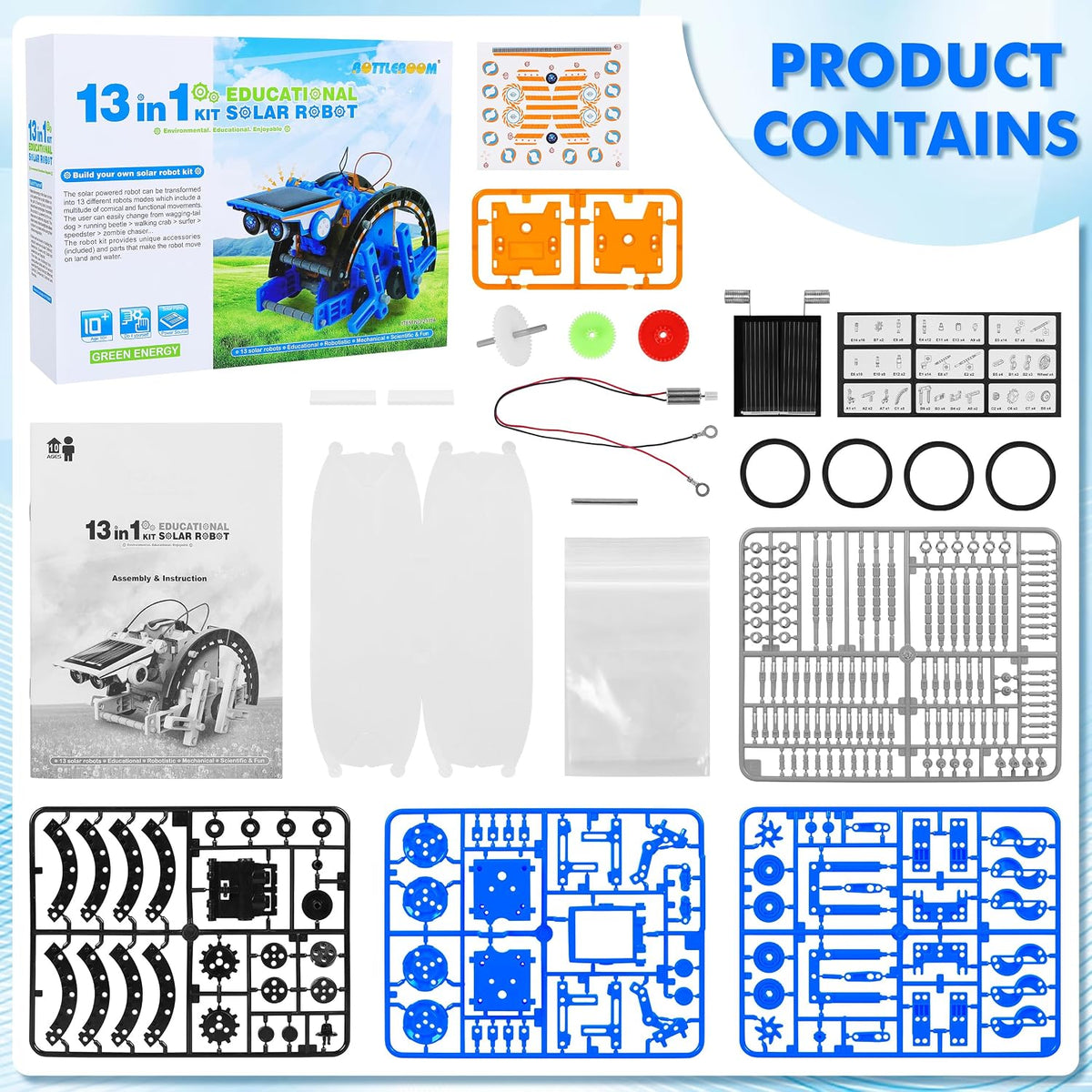 STEM 13-in-1 Education Solar Power Robots Toys for Boys Age 8+ , Educational Toy DIY Science Kits for Kids, Building Experiment Robotics Set Birthday Gifts for 8+ years old boys and girls .