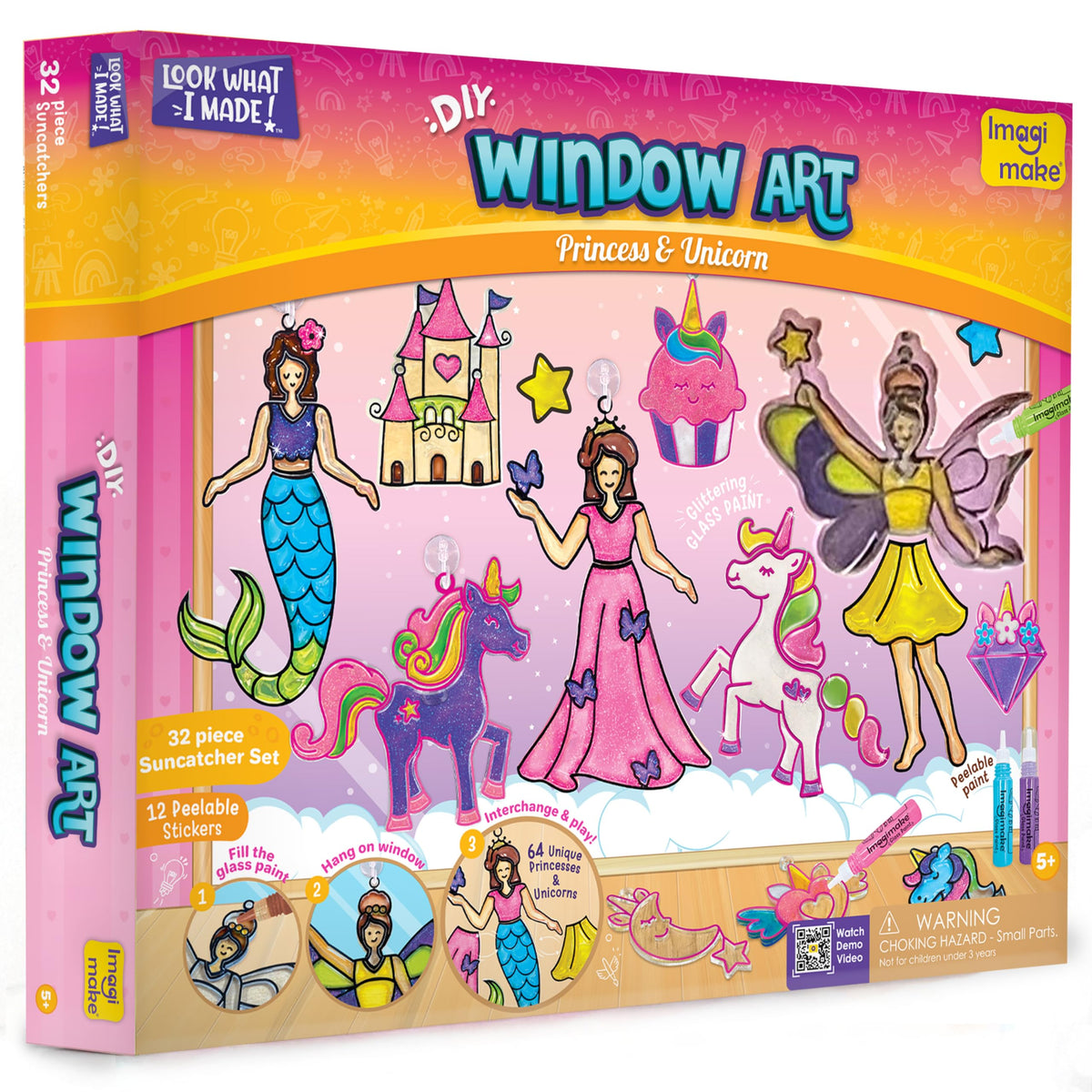 Imagimake Window Art - Princess, Mermaid, Unicorn 16 Pieces Suncatcher Kit