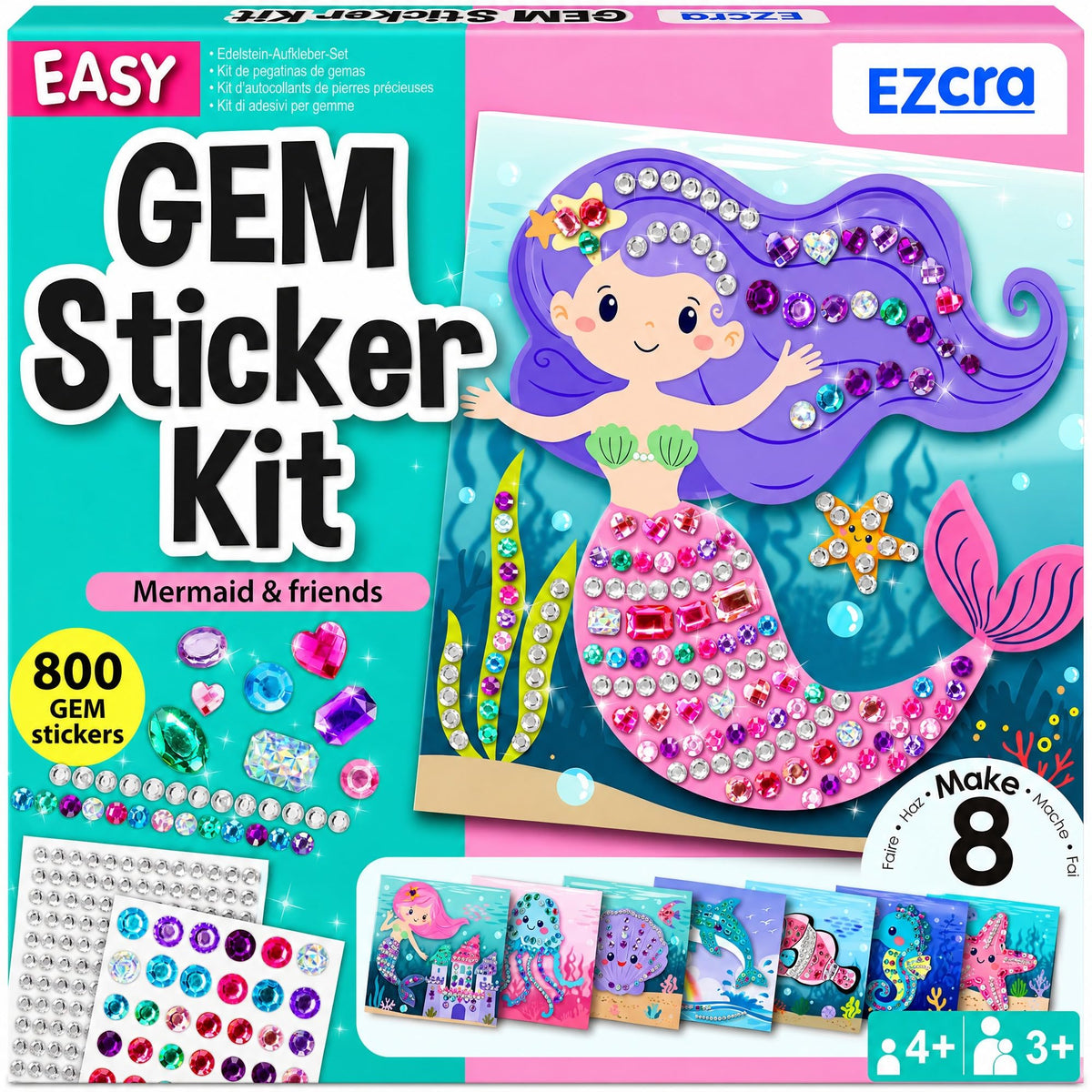 EZCRA Gem Sticker Kit for Kids - 990+ Stickers, 8 Unicorn Princess Themes