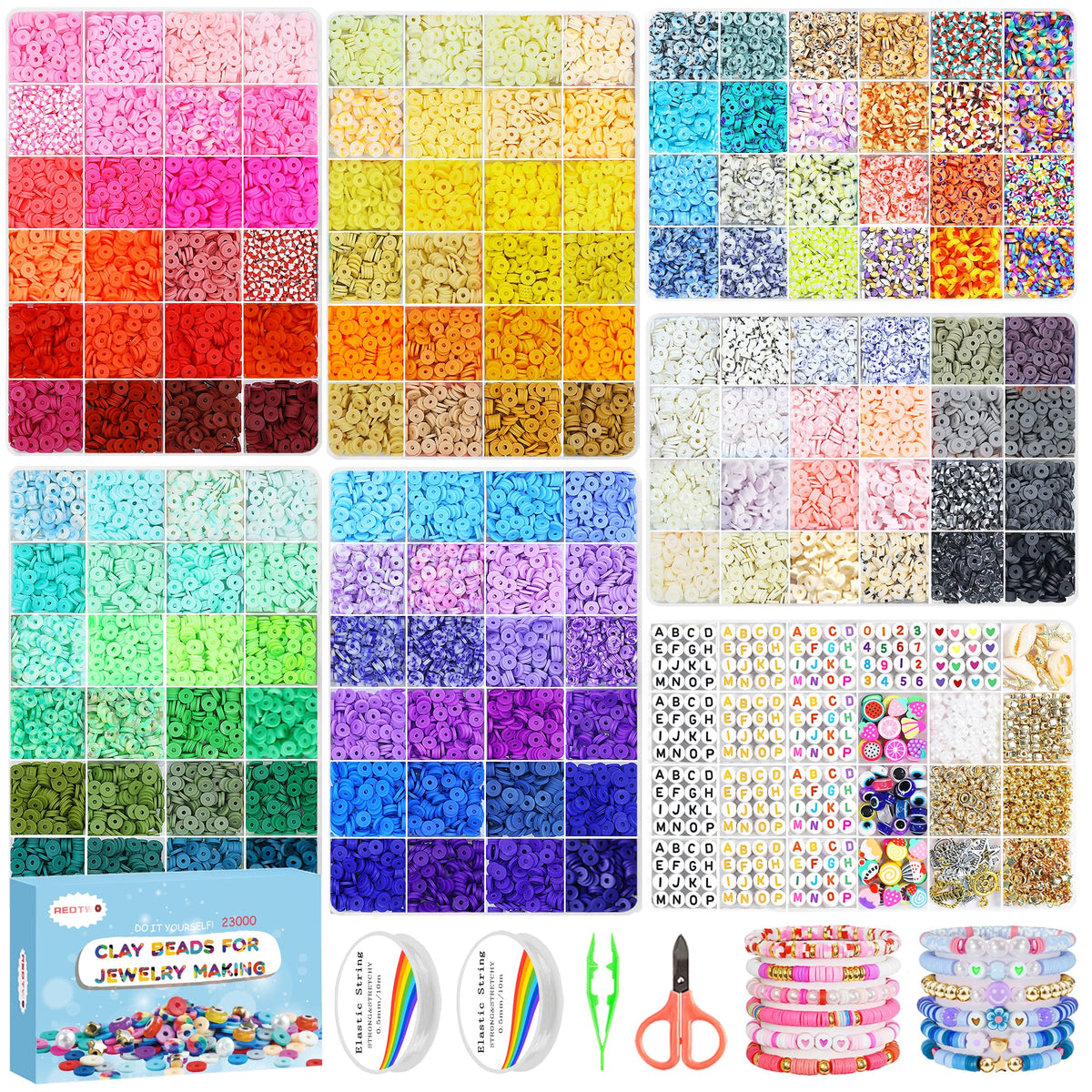 Redtwo 5100 Clay Beads Bracelet Making Kit, Flat Preppy Beads for Friendship Jewelry Making,Polymer Heishi Beads with Charms Gifts for Teen Girls Crafts for Girls Ages 8-12