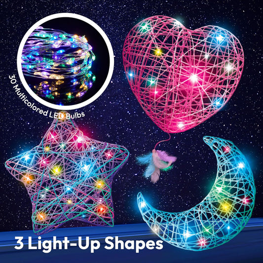 Klever Kits 3D String Art Kit for Kids, Light Up String Light Toy with 30 Multi-Colored LED Bulbs, Arts and Crafts Set, Birthday Gifts for Girls and Boys Ages 8+