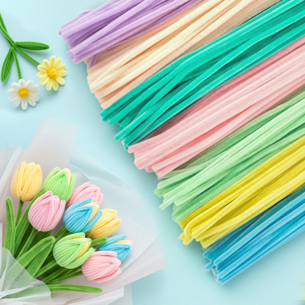 Caydo 200PCS Thick Pipe Cleaners Craft, 20 Colors Chenille Stems