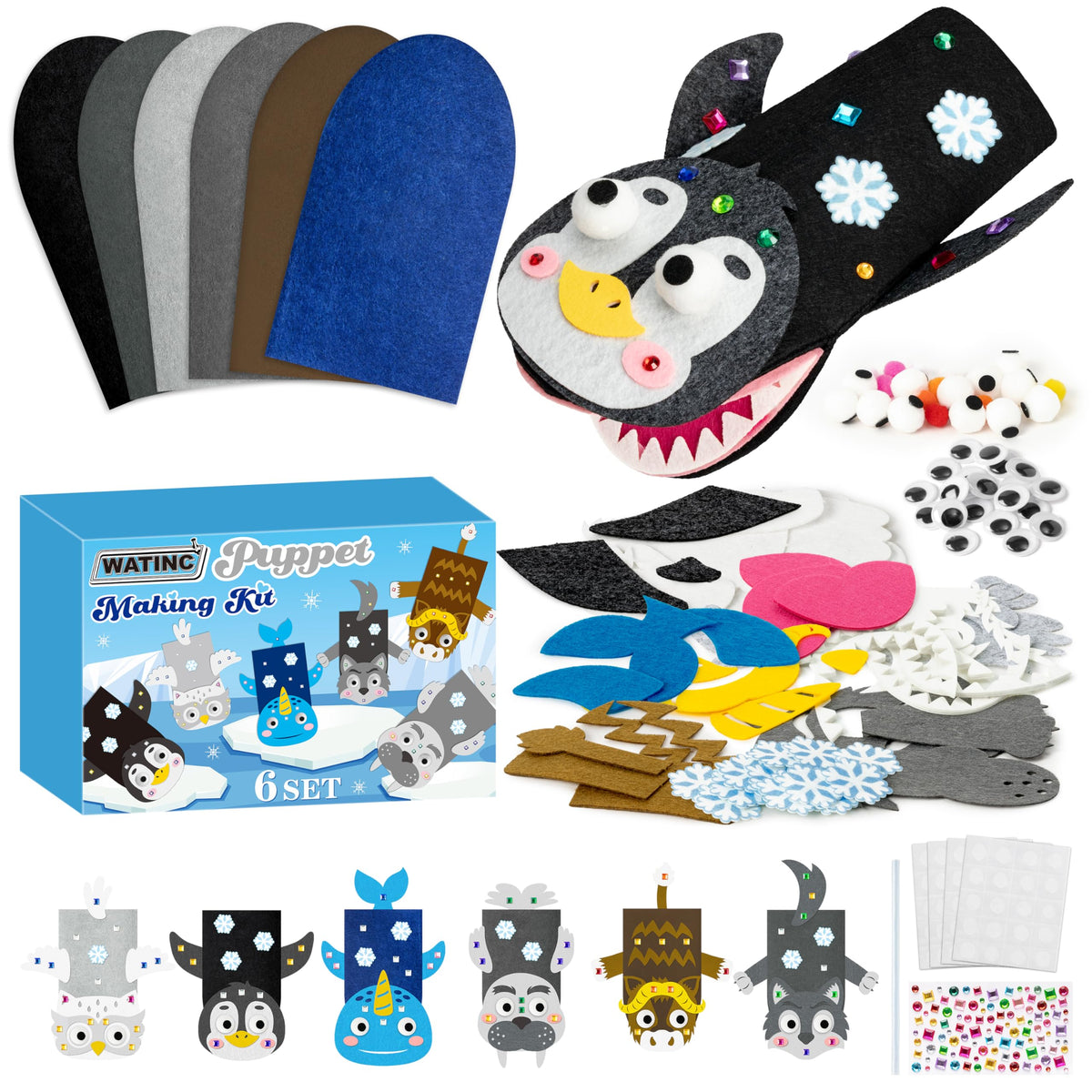 WATINC Hand Puppet Making Kit, Felt Sock Puppet Toys for Kids (Animals)