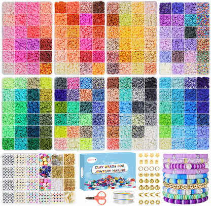 Redtwo 5100 Clay Beads Bracelet Making Kit, Flat Preppy Beads for Friendship Jewelry Making,Polymer Heishi Beads with Charms Gifts for Teen Girls Crafts for Girls Ages 8-12